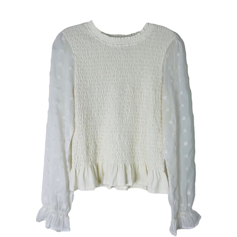 Hudson Grey cream Swiss dot smocked cottagecore ruffle stretchy top medium